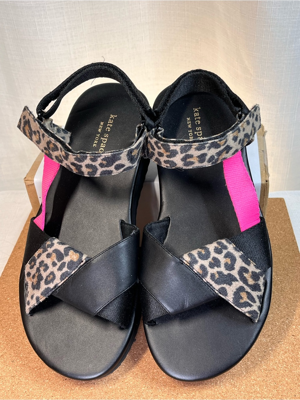 Kate Spade Leopard Print Platform Sandals Size 8 Black Hot Pink